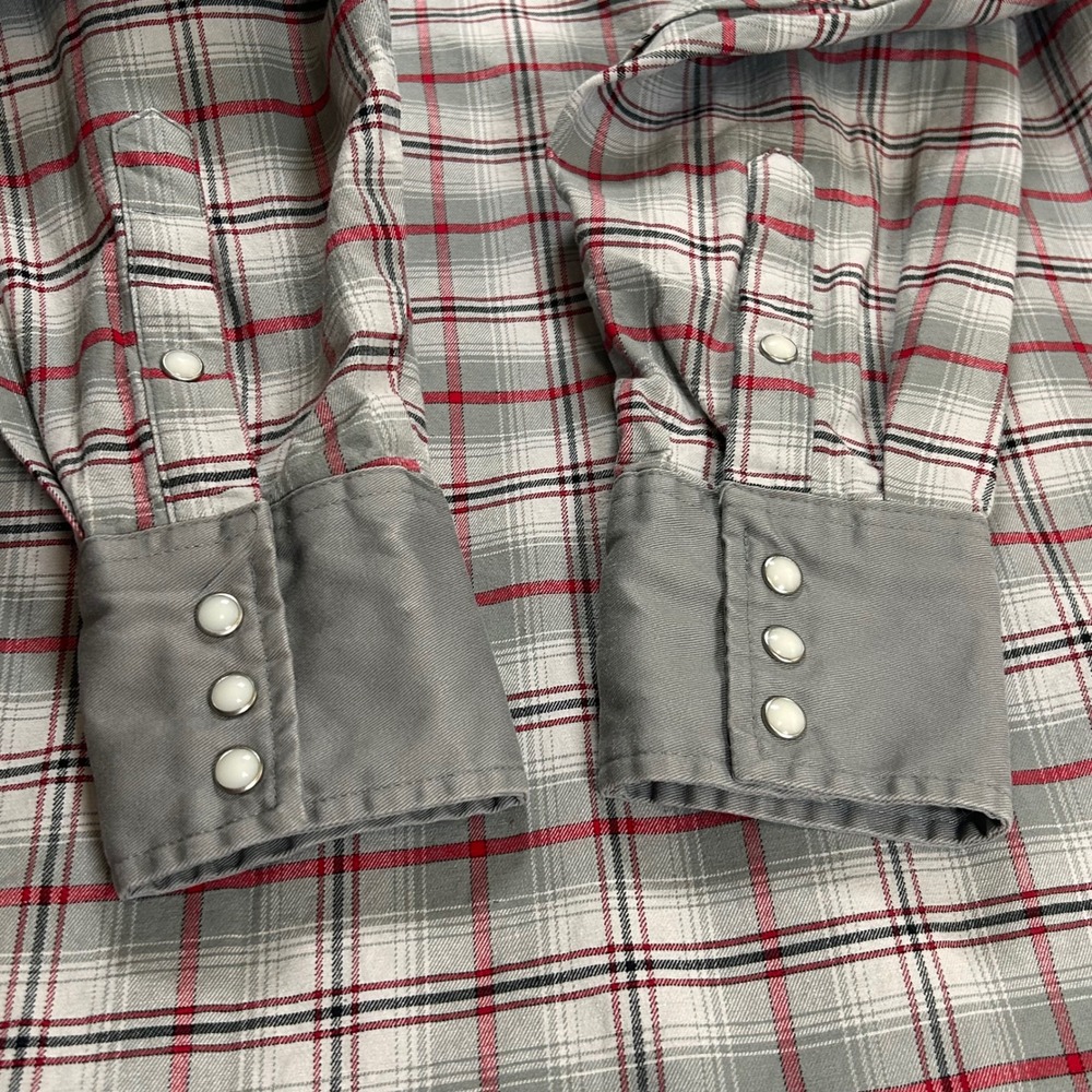 Wrangler Mens XL Western Brushpopper Pearl Snap Plaid Long Sleeve Cotton - Picture 7 of 10